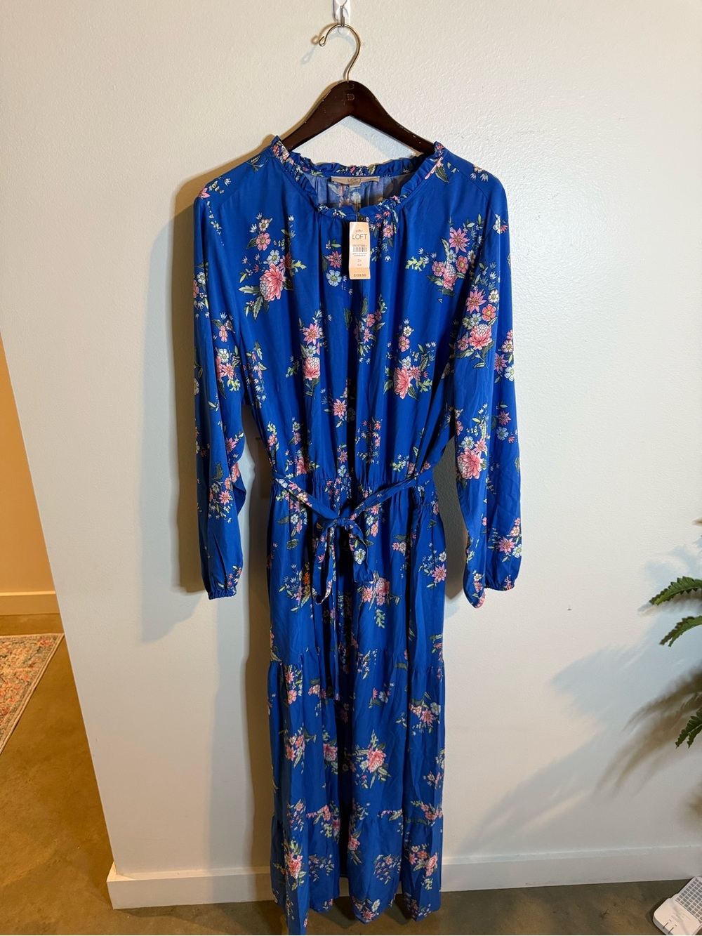 LOFT Royal Blue Floral Maxi Dress with Pink Blossoms